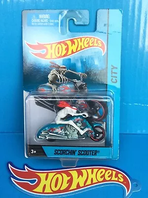 2013 Hot Wheels Scorchin Scooter Chopper Motorcycle With Skeleton Rider Ghost • $15.89