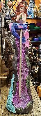 Ocean Mermaid Ariel On Purple Crystal Quarry Coral Tower Incense Burner Statue • $21.95