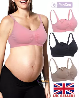 Seamless Nursing Maternity Bra No Wire Breastfeeding Removable Pads Comfy Sleep • £5.95