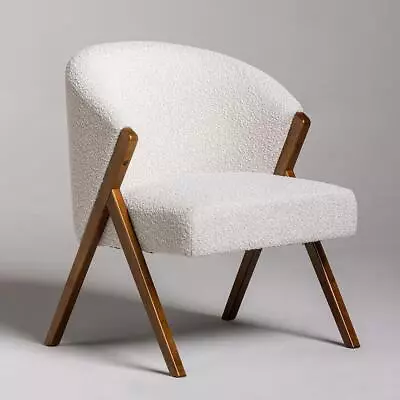 Milan Occasional Chair Natural Boucle Fabric With Brown Wooden Frame • £295