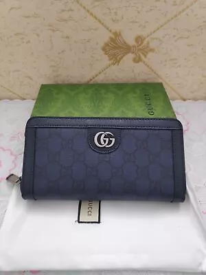 GUCCI GG Supreme OPHIDIA GG ZIP AROUND Long Wallet Blue With Box And Bag • $210.54