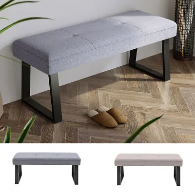 Linen Padded Dining Bench Shoes Bench Bedroom Hallway Window Seat W/ Square Base • £68.95