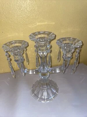 $29.90 • Buy 3 Arm Crystal Candelabra W/ Crystal Prisms Large Vintage Candle Holder ￼ 12x13”