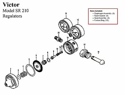 Victor SR210 Acetylene Regulator Rebuild/Repair Parts Kit W/ Diaphagm • $19.97