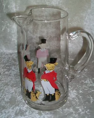 Vintage Cera Snooty Reynard English Fox Hound Dog Hunt Glass Cocktail Pitcher • $54.40