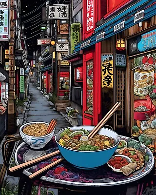 Ginza Street Noodle Shop Poster Japanese Food Tokyo Japan Giclée Art Print 8x10 • $7.99