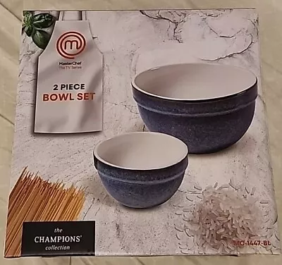 Master Chef 2-Piece Bowl Set MC-1447-BL  Stoneware Blue • $19.99