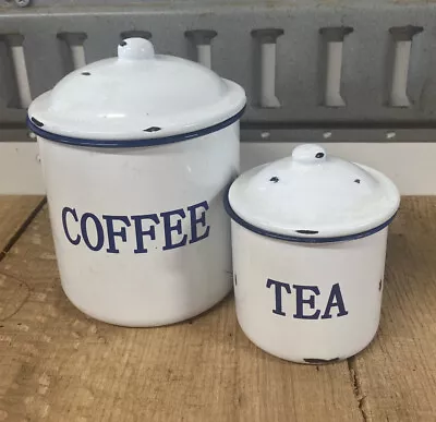 2 Piece Metal Canister Set  Tea Coffee Enamel • $20