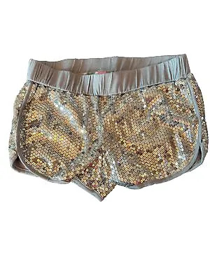 Sequin Shorts 80s Sparkle Shorts Dance Shorts  Workout Shorts Silver Sz M • $4.99