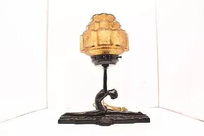 VTG 1980s Frankart Art Deco Sarsaparilla Desk Lamp Glass Moon Nude Lady Nymph • $415