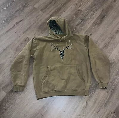 Vintage Cabela’s Buck Hoodie Large Brown Olive Camo Embroidered EUC • $15