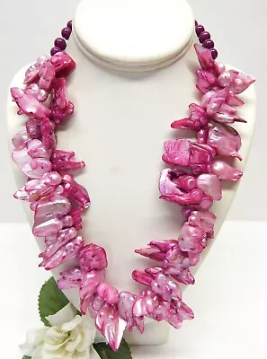 Multi Strand Pink Freeform Blister Pearl & Purple Glass Bead Necklace 20  • $9.99