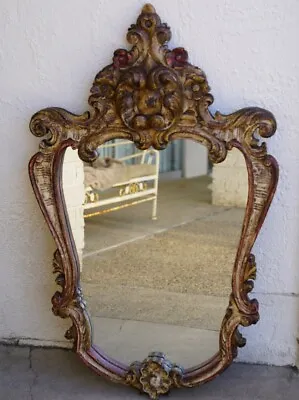Ornate Vintage Hand Carved Gothic Large Heavy Wooden Wall Mirror  42 X 26  • $671.25