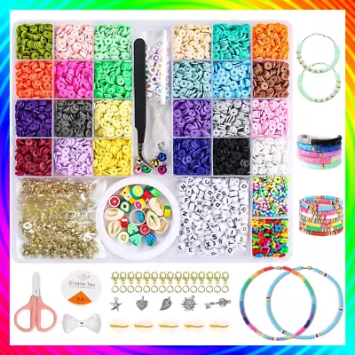 6500 Clay Beads Bracelet Making Kit 24 Colors Spacer Flat Beads For Kids Jewelry • $9.55