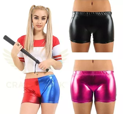 Womens Shiny Foil Metallic Hot Pants Wet Look Skinny Fit Summer Shorts Disco • £5.49