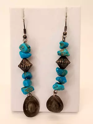 Southwest Style Cowboy Vintage Costume Earrings Dangle Hat 3 In Faux Turquoise • $0.99