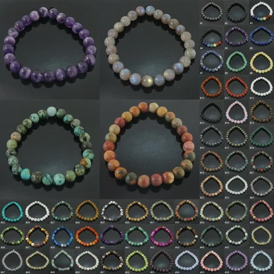 £16.99 • Buy Gemstone Round Beaded Bracelet Elastic Cord Bead Mens Womens Ladies Jewellery UK