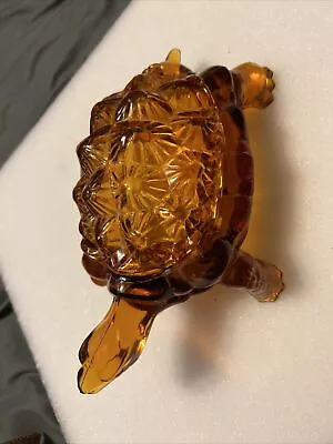 VTG 10” Long LG Wright Amber Glass Turtle Trinket Candy Dish Figure W/ Lid • $114.99