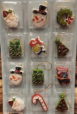 NEW Set Of 12 Mini 1.5  Mixed Christmas Ornaments Santa Snowman Wreath Presents  • $11.24