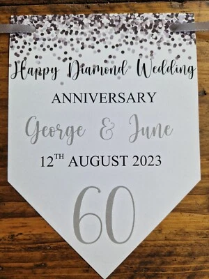 £4.99 • Buy Personalised 60th Diamond Wedding Anniversary Party Bunting Banner Decoration