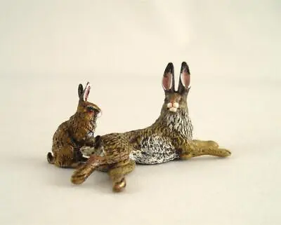 Vienna Bronze RABBIT Relaxing Mother And Child Hare Bunny Brass Bermann Rabbits • $134.99