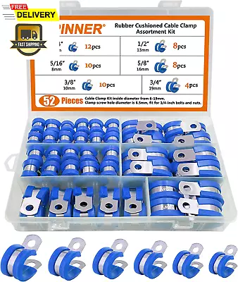 ISPINNER 52Pcs Cable Clamps Assortment Kit 304 Stainless Steel Rubber Cushion P • $29.25