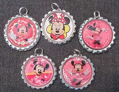 Minnie Mouse SET OF 5 Flat Bottle Cap Bling Charms Necklace Craft DIY Polka Dots • $5.25