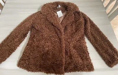 NWT H&M Divided Womens Brown Faux Fur Jacket Size XS • $35