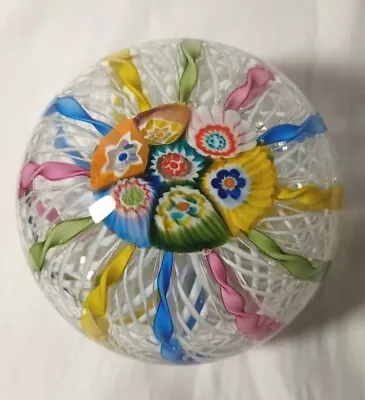 Vintage Murano Fratelli Toso Millefiori Twisted Ribbon Zanfirico Paperweight MCM • $125