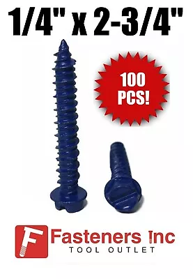 (Qty 100) 1/4  X 2-3/4  Concrete Masonry Screw Anchors Tapcon Hex Head • £24.45