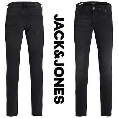 Jack & Jones Mens Denim Black Glenn Jeans Slim Fit Stretch • £24.99