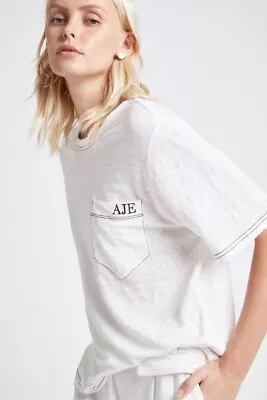 Aje Joelle Pocket Tee White Black Embroidered Aje Logo T-Shirt X Small AUS 6- 10 • $75