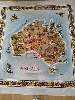 Vintage Souvenir Tablecloth Of Australia Map 54” X 39  Excellent Condition  • £10