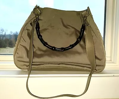 Gucci Bamboo Handle Nylon Khaki Shoulder Bag Vintage! • $135