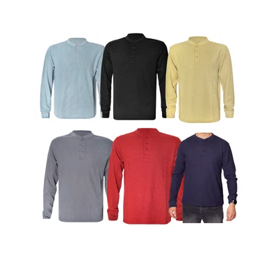 £9.99 • Buy Men's Plain Long Sleeve Henley T-shirts With Grandad Collar (2208)