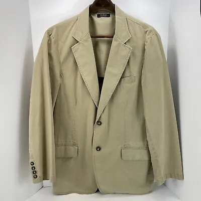 LL Bean Jacket Mens 42R Tan Cotton Canvas Travel Safari Blazer Easy Care Coat • $52.97