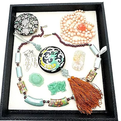 Vintage Jewelry Repair Wear Lot Asian Chinese Coral Jade Pendants Cloisonne • $129.99