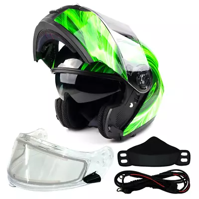 Green Modular Snowmobile Helmet Electric Shield Adult Sledding Snow Machine • $135