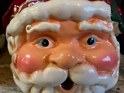 LARGE Vintage Christmas Santa Claus Face Planter Bowl Dish Decor Wire Handle • $32.99