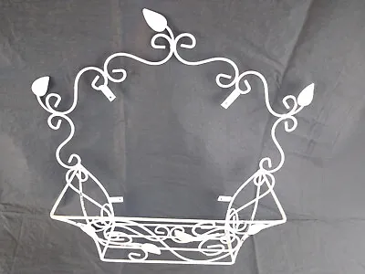 Metal Chippy White Wall Shelf Shabby Cottage Chic Leaf Leaves Scroll Vintage  • $38