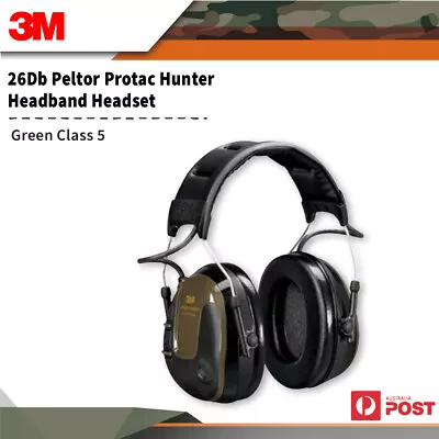 3m Peltor Electronic Protac Hunter Headband Earmuff Class 5 Green Mt13h222a • $259