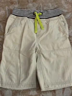 Boys Mini Boden Shorts Light Khaki 4 Cotton Stripe Waistband Drawstring • $8.99