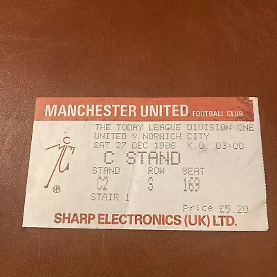 Manchester United V Norwich  City 1986 Ticket Stub • £2.20