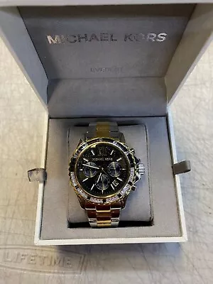 Michael Kors Everest Two Tone Gold & Silver Black Chronograph Watch MK7209 • $150