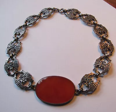 Vintage Sterling Carnelian Choker Necklace • $5