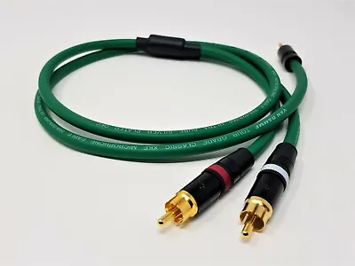 RCA Phono To 3.5mm Stereo Mini Jack Aux Cable Van Damme Pro OFC Lead Green 1m • £22.49