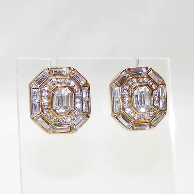 Vintage Park Lane Pierced Earrings Rhinestone Gold Tone Statement Beautiful • $29.30