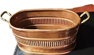 Vintage Copper Fluted Container Planter Brass Handles Oval Made InTurkey 7  Read • $24.99