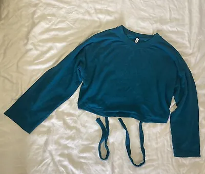 $7.95 • Buy Fabletics Women's Top Shirt Crop Open Back Tie Long Sleeve Teal Rayon Size Small