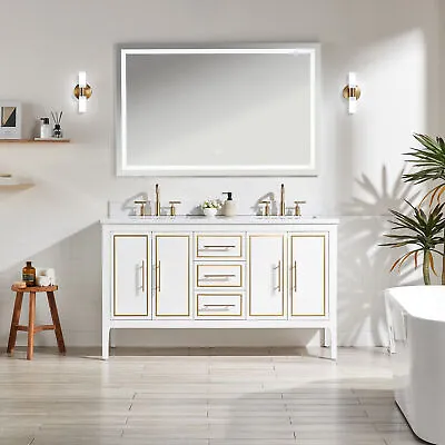 60'' Freestanding Double Bathroom Vanity With Engineered Marble Top • $1248.99